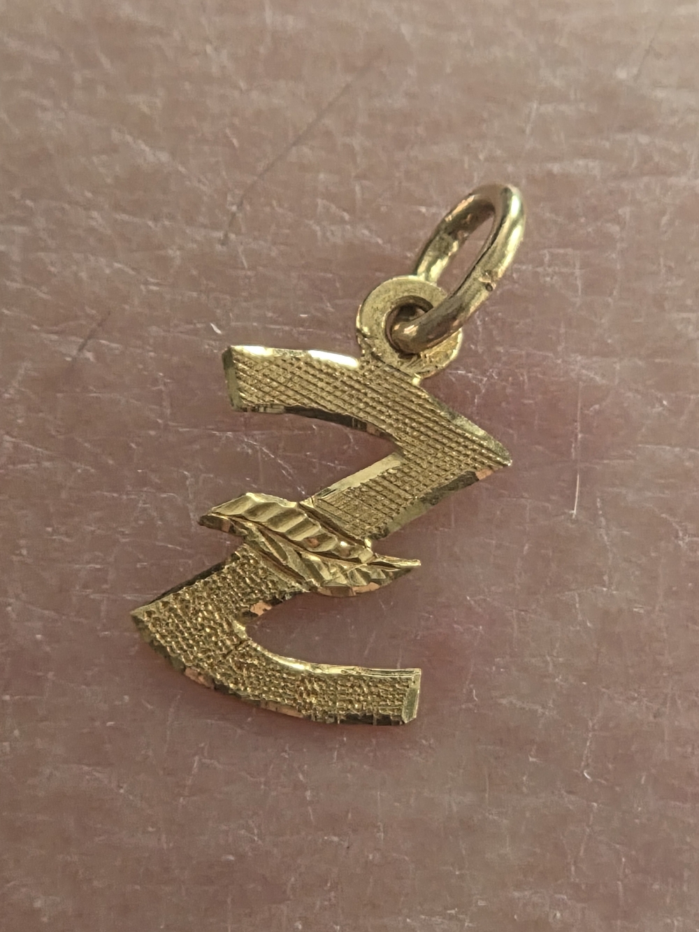 22k Gold Script Letter Z Pendant Charm